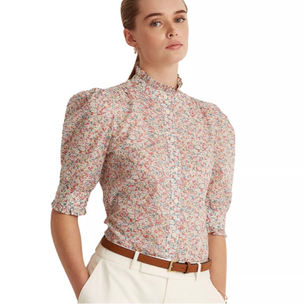 Lauren Ralph Lauren Floral Puff-Sleeve Button-Up Blouse in Multicolor
